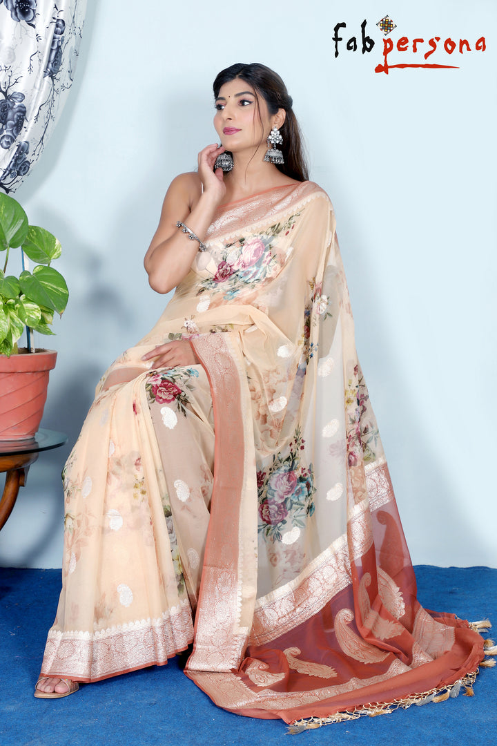 Pure Khaddi Georgette Digital Print Saree With Silk Mark Certificate  ( length- 6.3 meter )