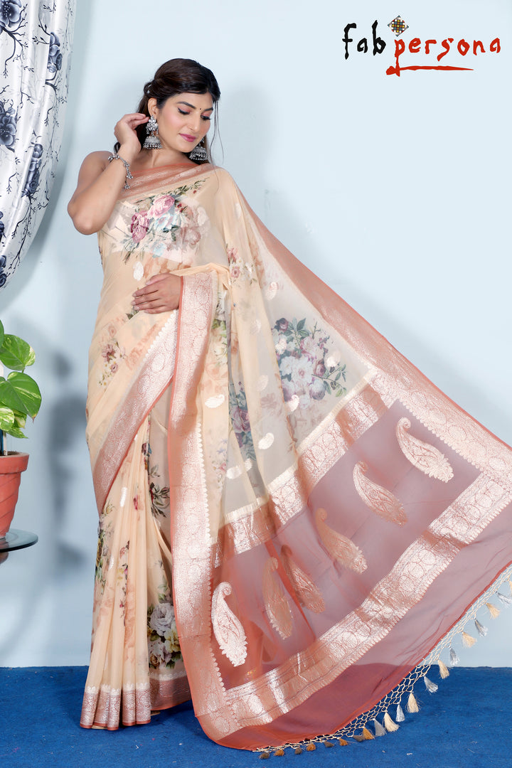 Pure Khaddi Georgette Digital Print Saree With Silk Mark Certificate  ( length- 6.3 meter )