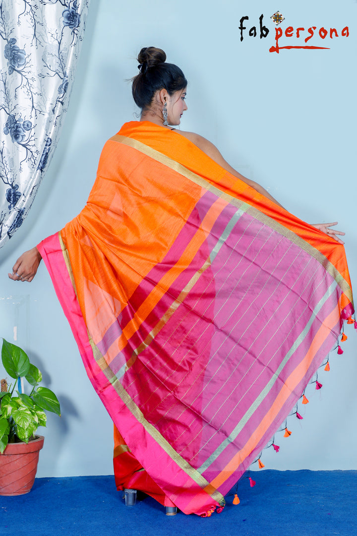 Silk Cotton Handloom Silver Maheswari Design Saree With Jacquard Border  ( length- 6.3 meter )