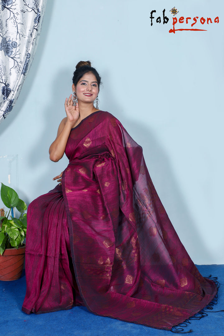 Pure Organic Linen Saree with All over Hand Woven Design. ( length- 6.3 meter )