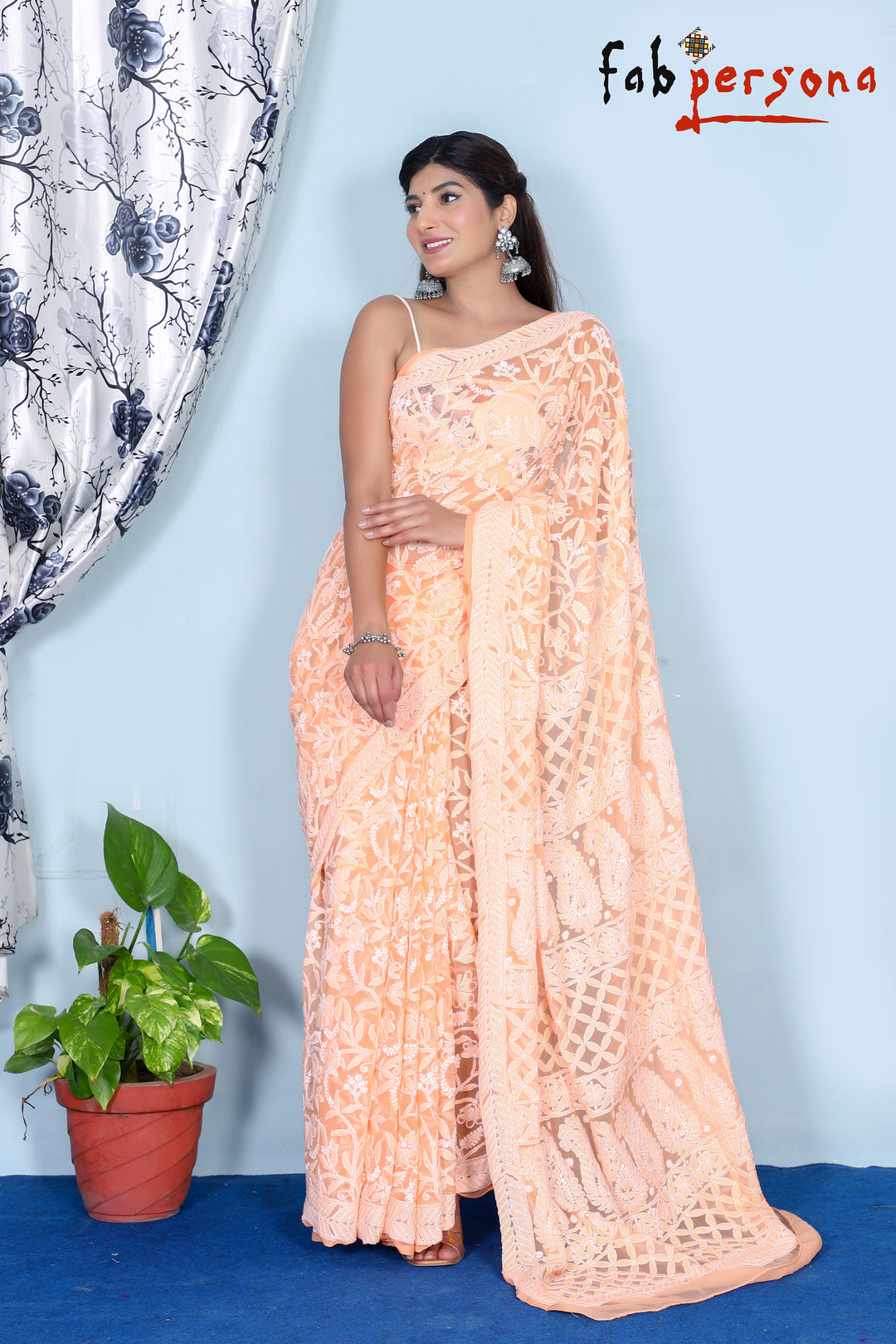 Chiffon Georgette All Over Jaal Chikankari Saree With Heavy Hand Work Embroidery