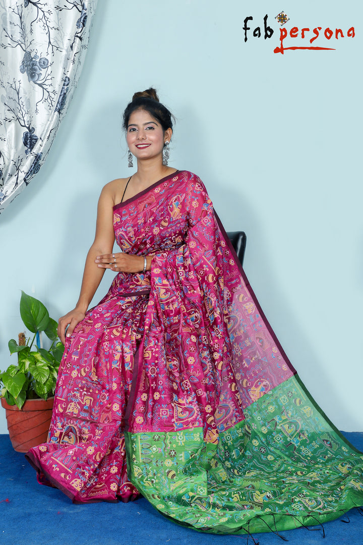 Pure Cotton Silk Madhubani Print saree . ( length- 6.3 meter )