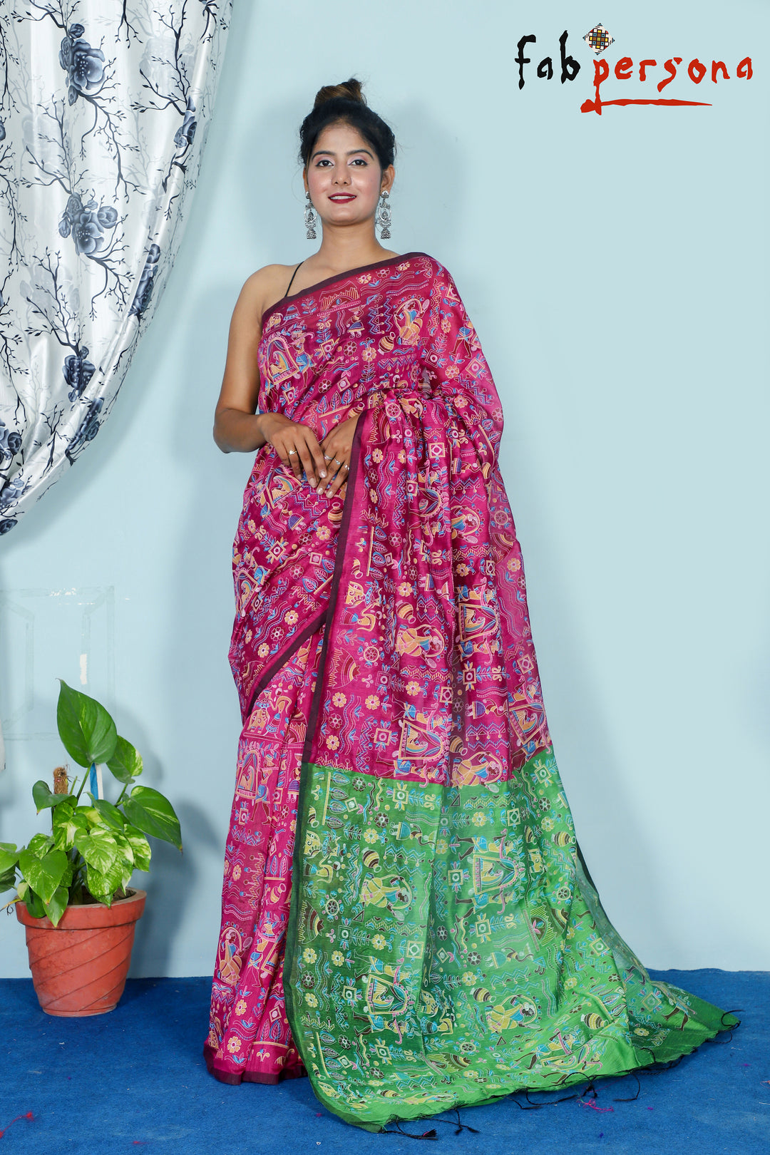 Pure Cotton Silk Madhubani Print saree . ( length- 6.3 meter )