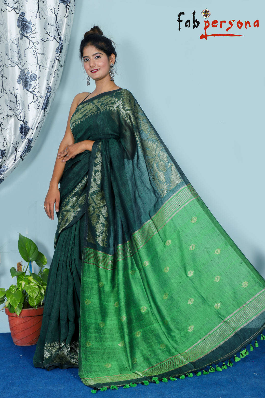 Pure Hand Woven Linen Cotton Jamdani Weaving Saree With Blouse