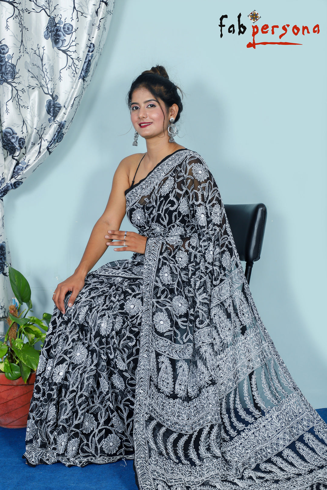 Chiffon Georgette All Over Jaal Chikankari Saree With Heavy Hand Work Embroidery
