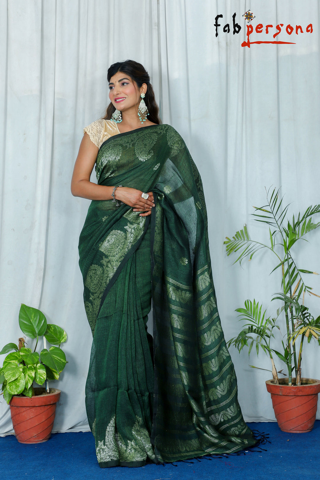 Jamdani Linen By Linen Yarn Made Saree With Hand weaving