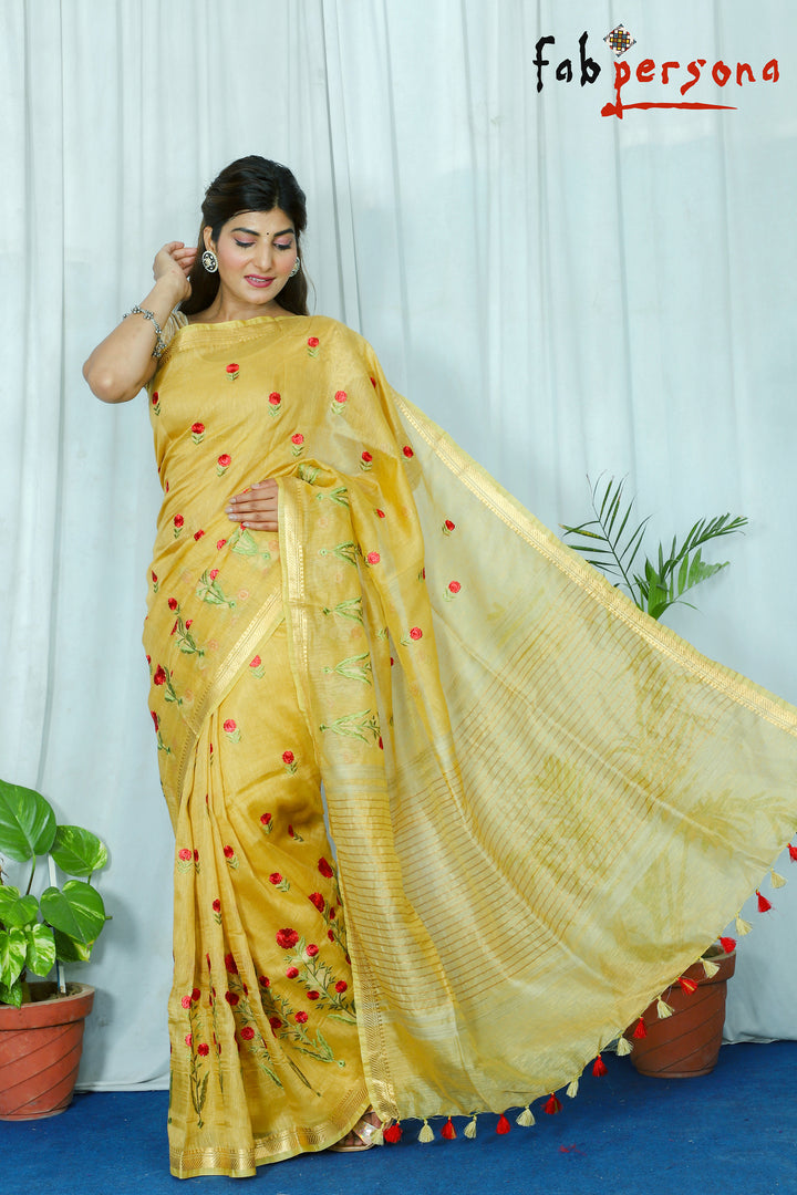 Kota Linen Silk Saree with Zari Dovi Weaving ( length-6.5 meter) with running blouse