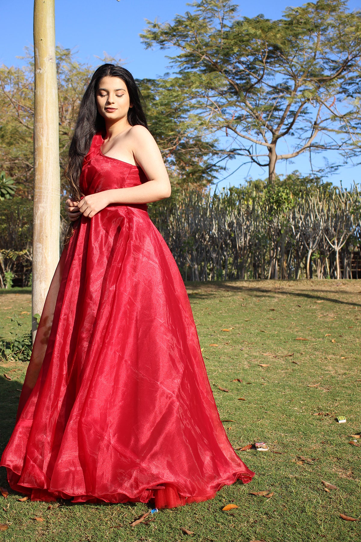Pretty Red Color Floor Length Satin Gown with Chiffon Dupatta for Spec –  Sulbha Fashions