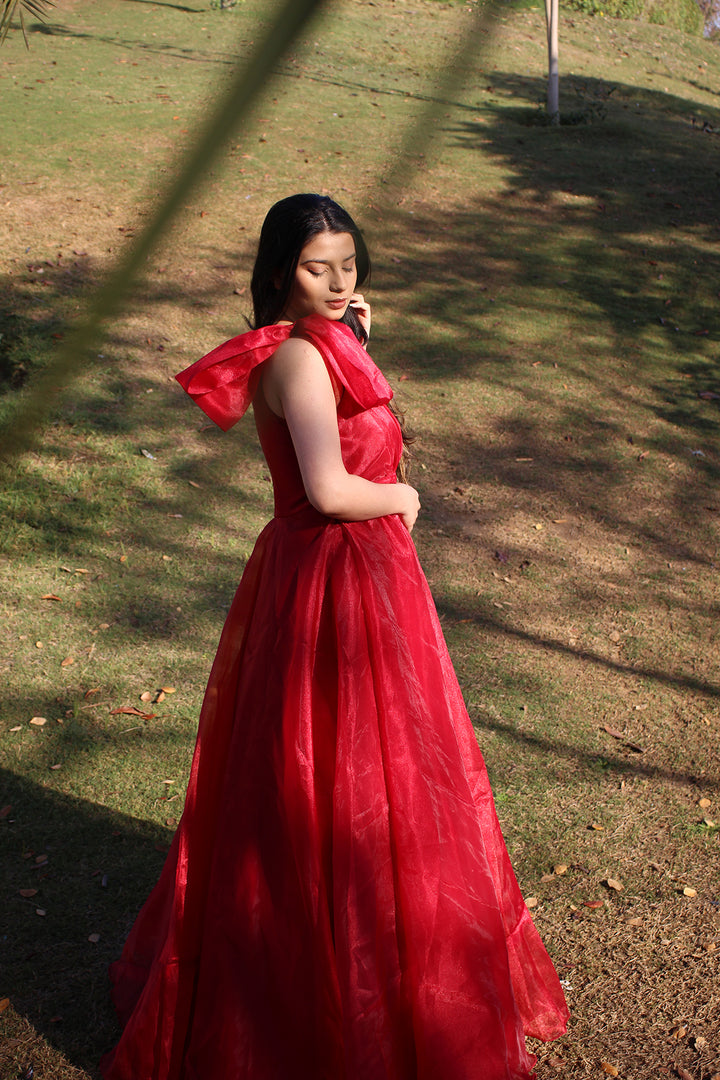 Red Color Designer Gown in Organza