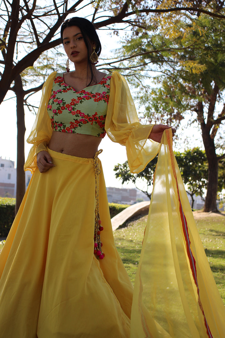Designer Crop Top and Skirt with Dupatta