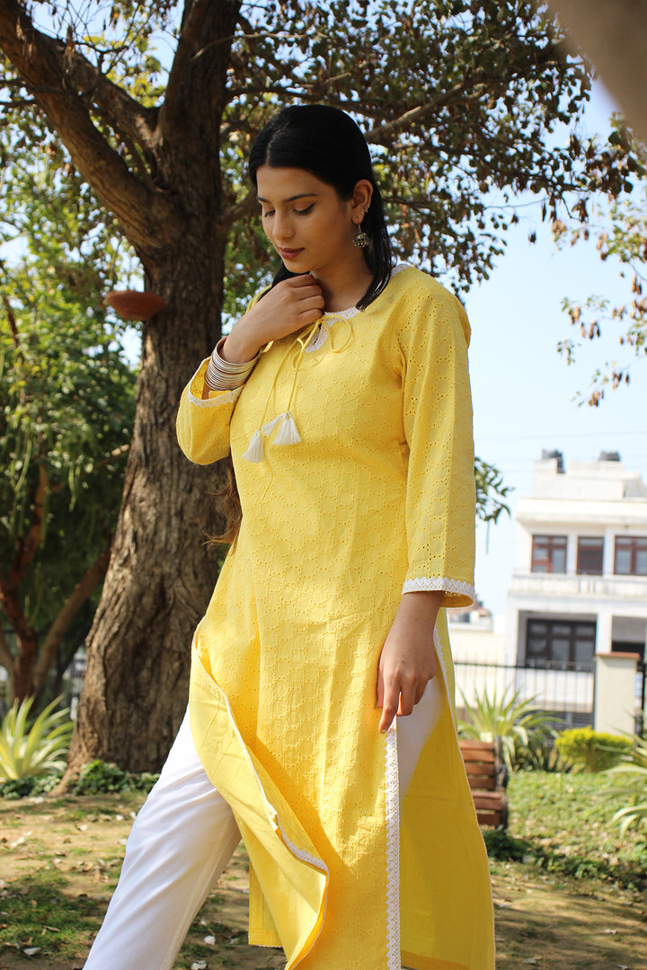 Pure Cotton Kurta and Pant Set with Embroidery