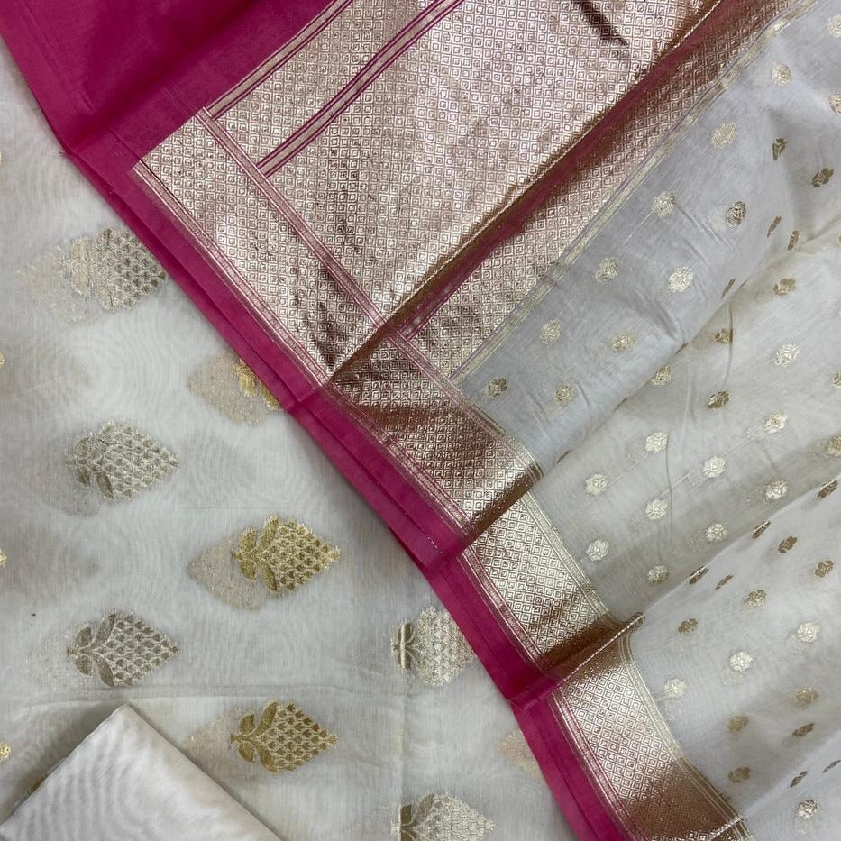 Banaras khaduwa chiffon suits | Sheer fabrics, Pure products, Pink fabric