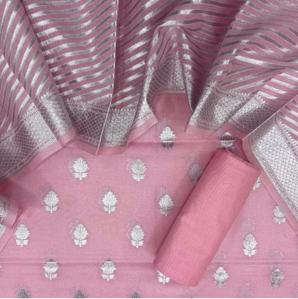 Exclusive Banarasi Chanderi Silk Unstitched Suit in pink color