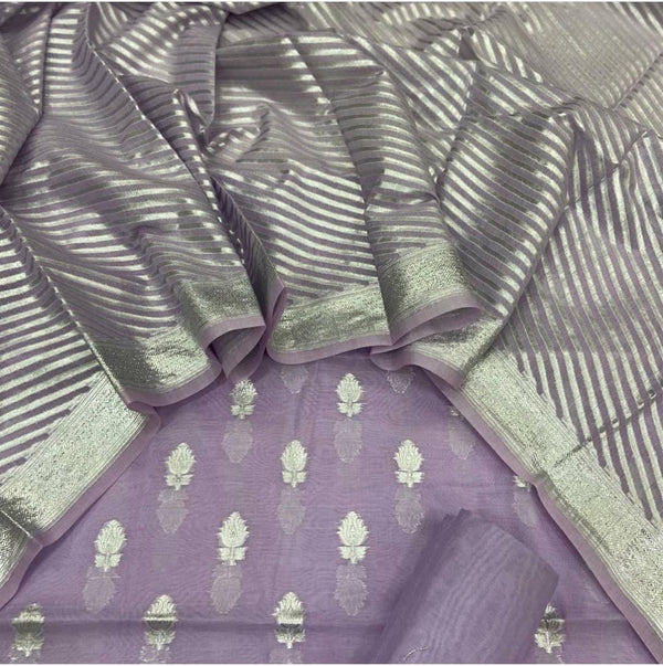 Exclusive Banarasi Chanderi Silk Unstitched Suit in lavender color