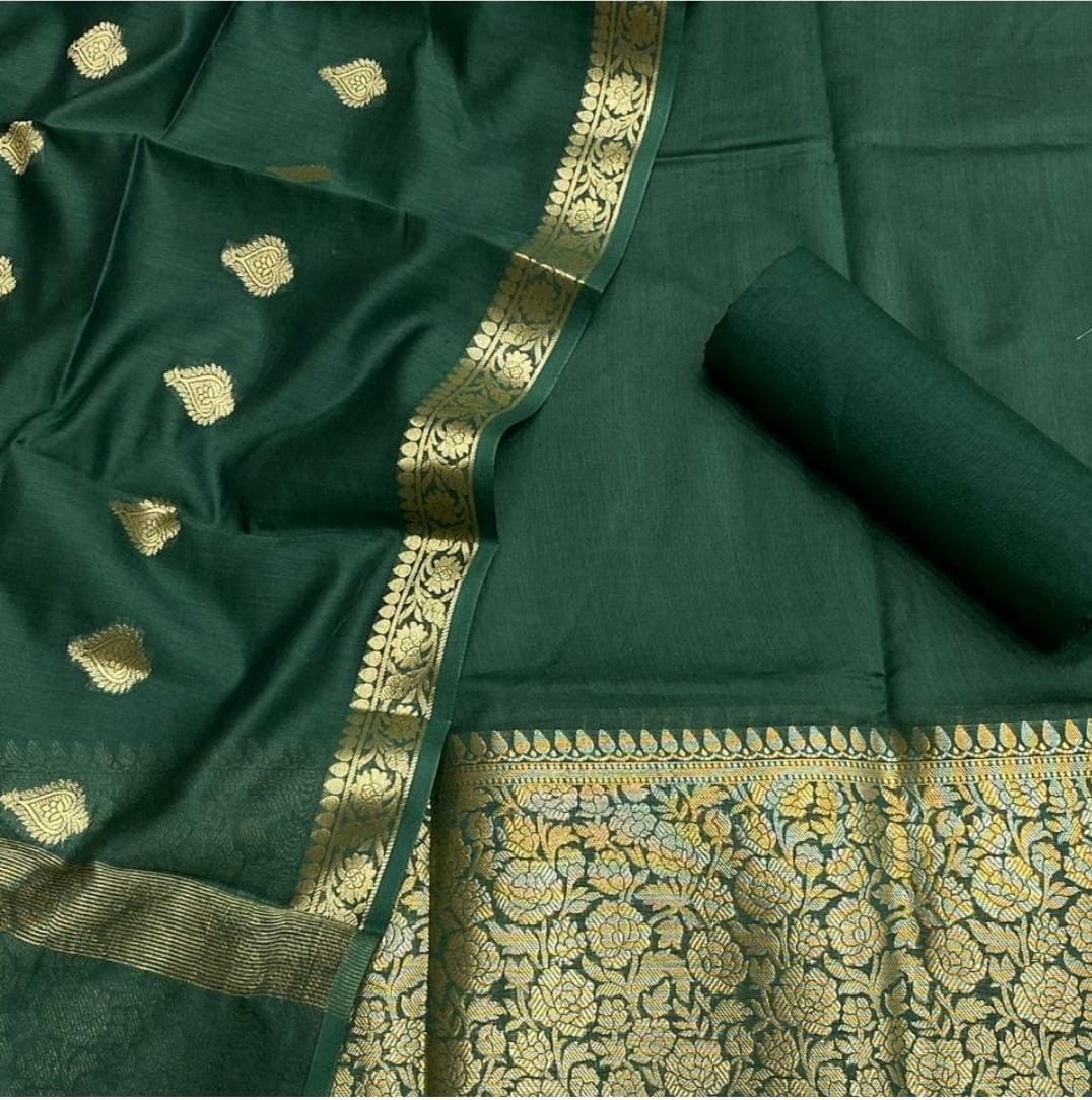 Pure Resham Chandari  Banarasi  Silk Unstitched Suit.