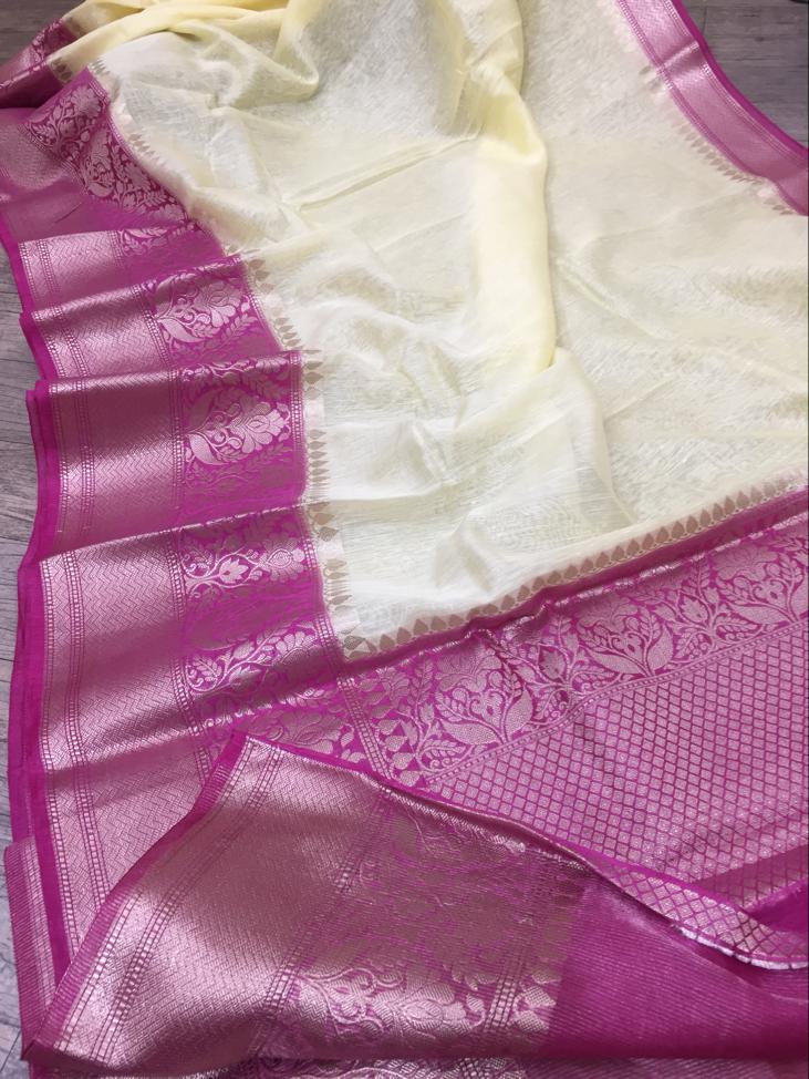 Pure Linen Border Saree with contrast Blouse ( length- 6.3 meter )