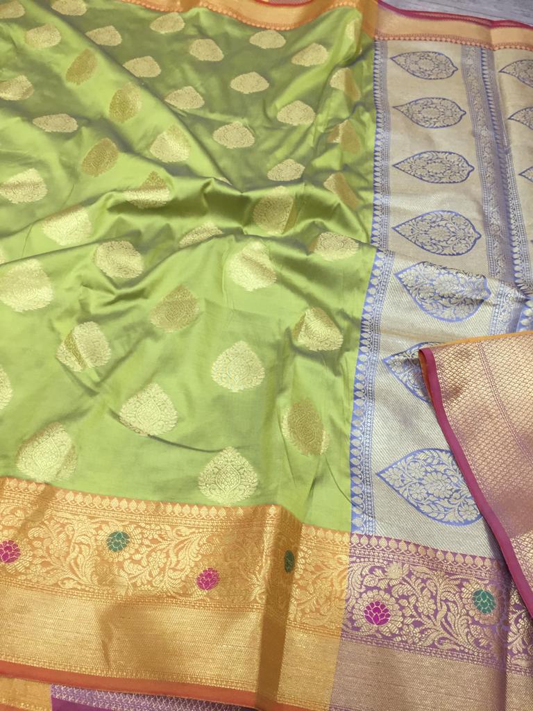 Hand Loom Semi Katan silk Saree Resham Zari Work  With Running Blouse ( length- 6.3 meter )