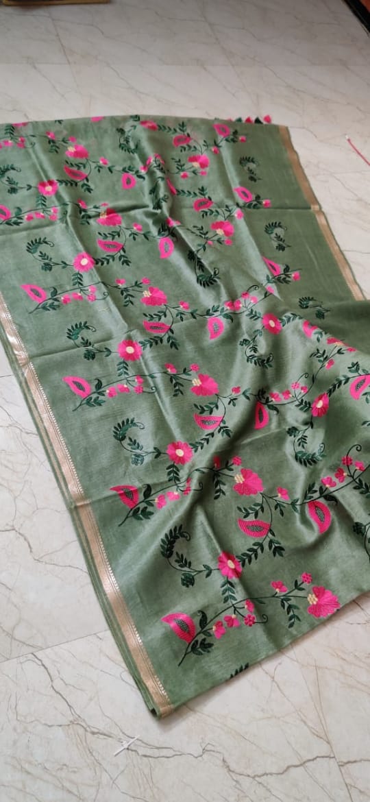 Kota Linen Silk Saree with Zari Dovi Weaving ( length-6.5 meter)