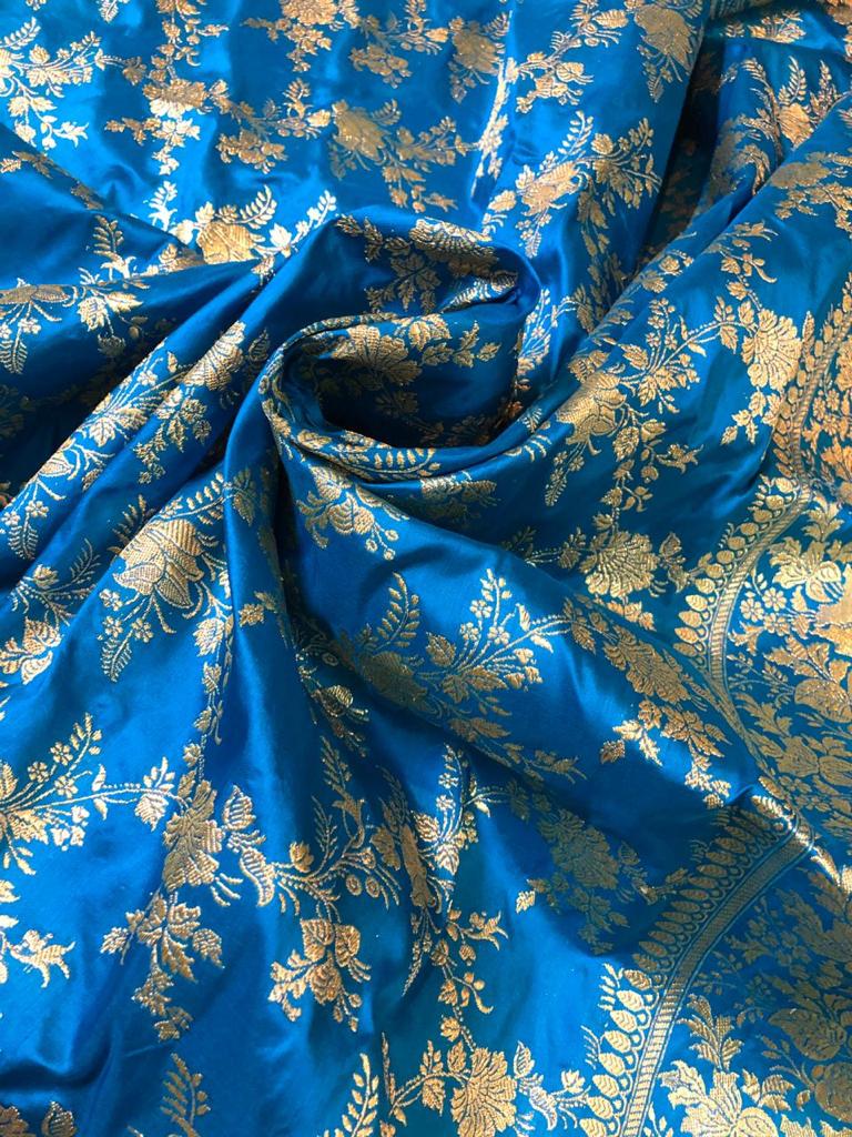 Sky-Blue Color Pure Hand Weaving Traditional Jangla Work Saree In Pure katan silk .