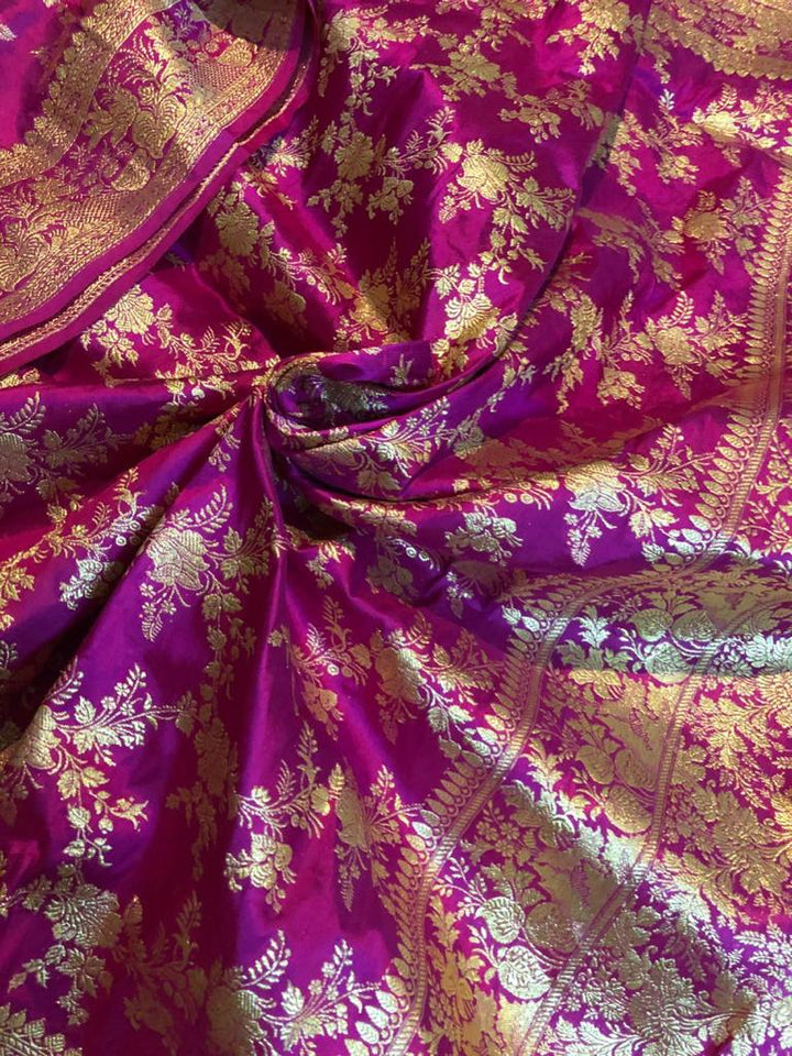 Purple Color Pure Hand Weaving Traditional Jangla Work Saree In Pure katan silk .