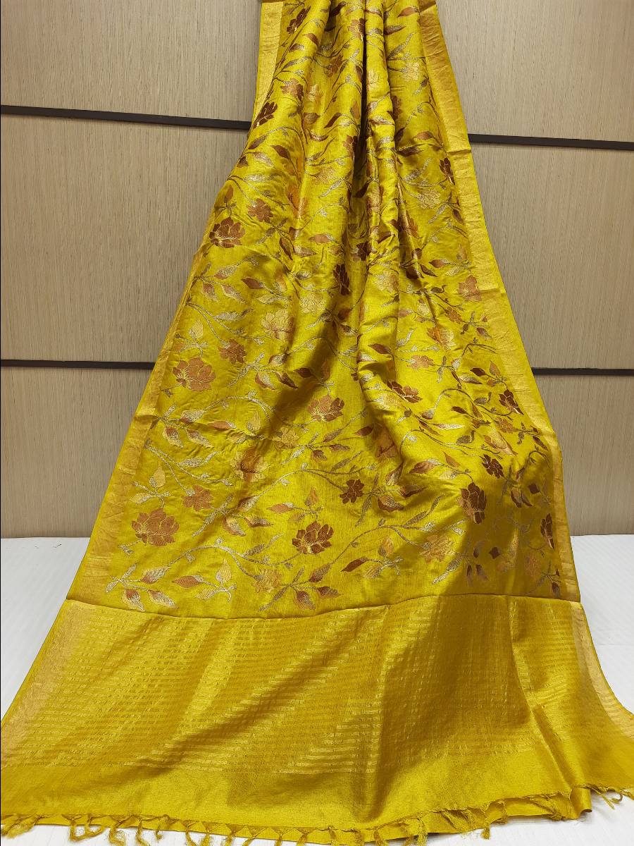 Pure Linen silk Saree Embroidery Work.( length- 6.3 meter )
