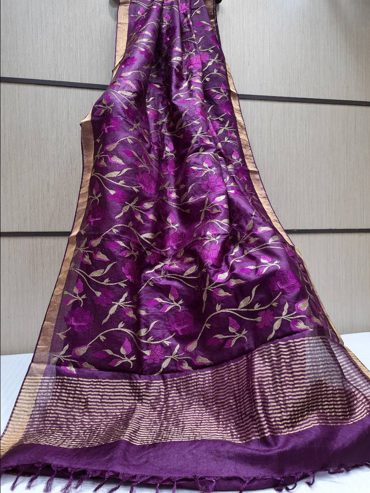 Pure Hand woven Banarasi Tussar Moonga Silk Sarees With  /Blouse Contrast/ Smooth & Soft Fabric ( length- 6.3 meter )