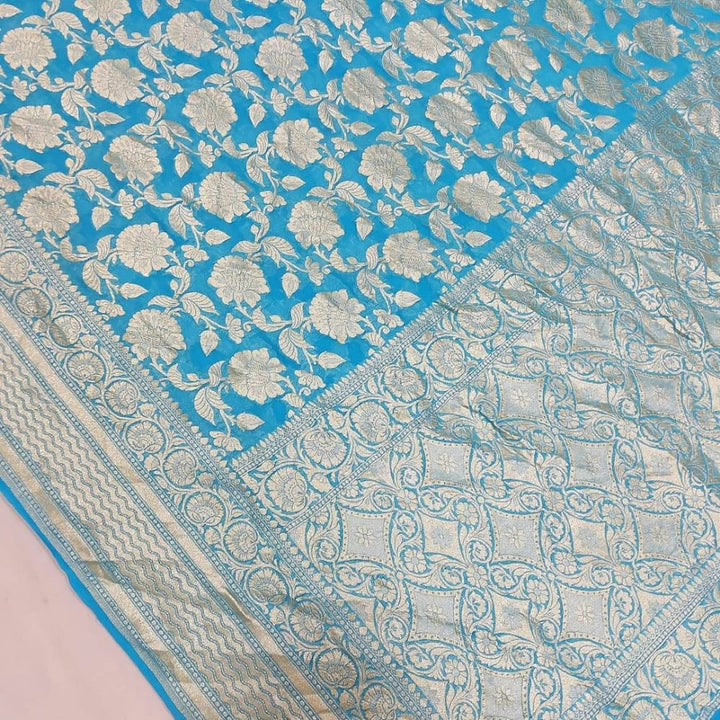 Pure Khaddi Georgette Silk Saree With Antique Zari Work