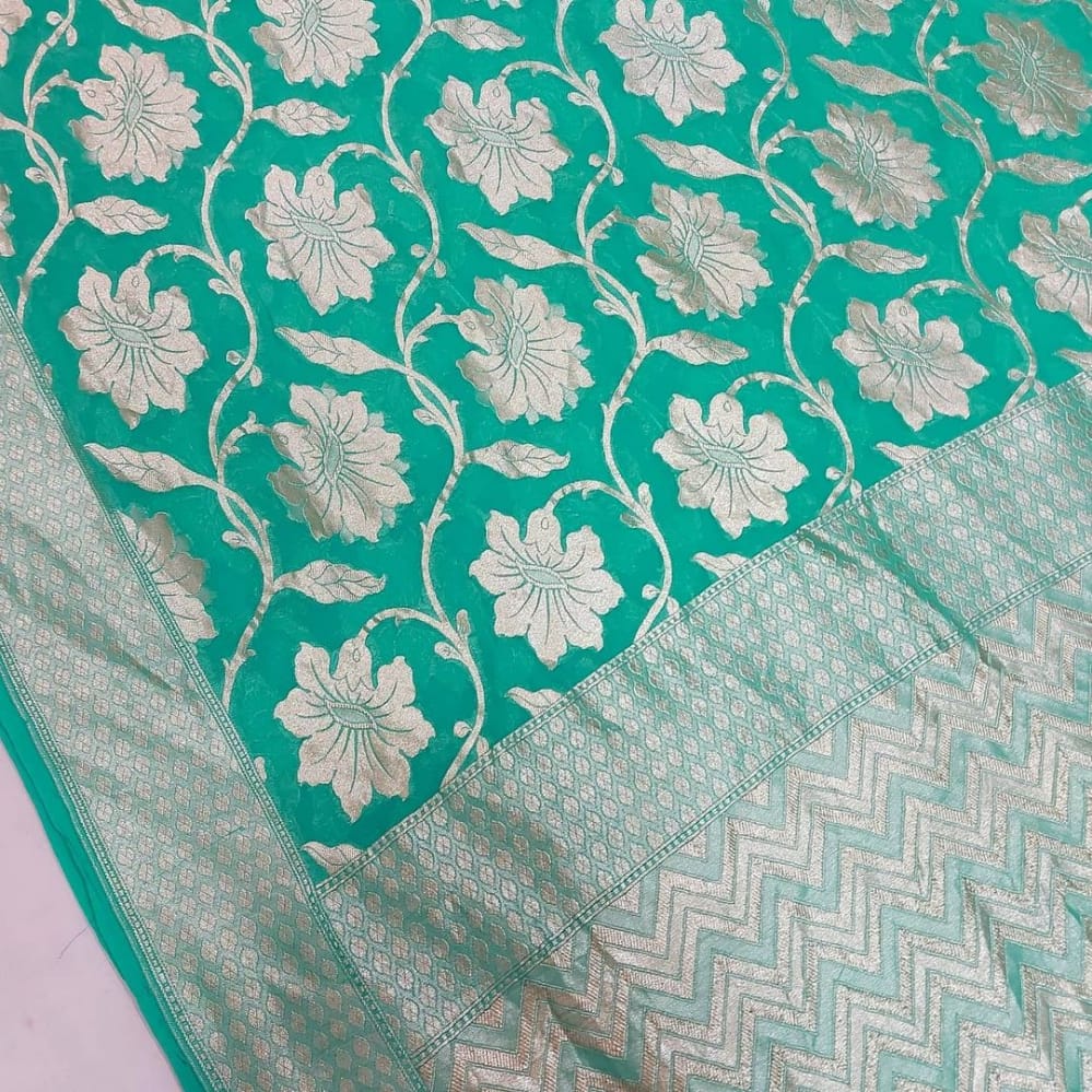 Pure Khaddi Georgette Silk Saree With Antique Zari Work