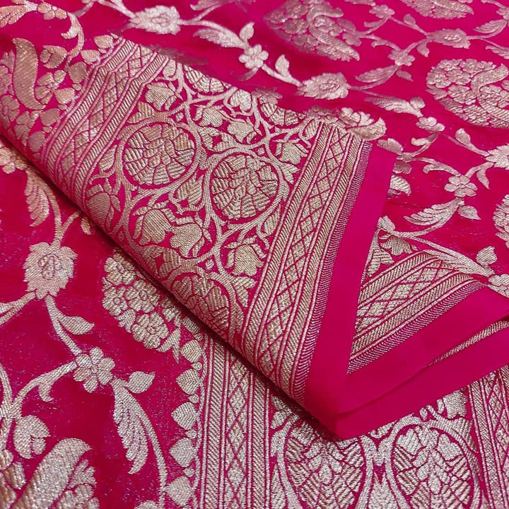 Pure Khaddi Georgette Silk Saree With Antique Zari Work