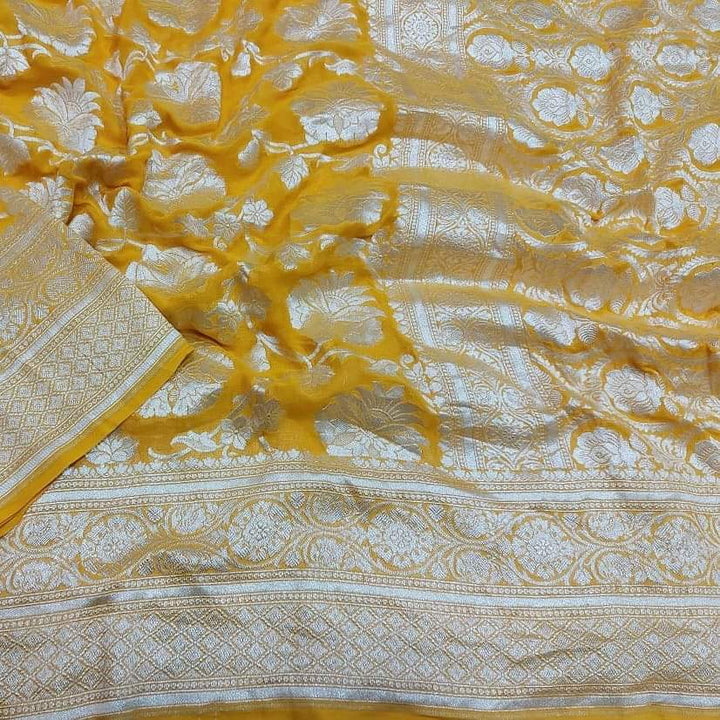 Pure Khaddi Georgette Silk Saree With Antique Zari Work