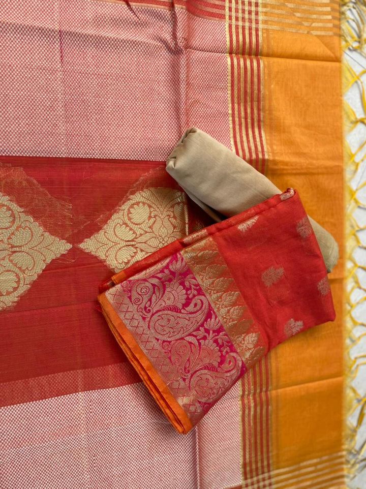 Banarasi Unstitched Suit With Banarasi Dupatta.