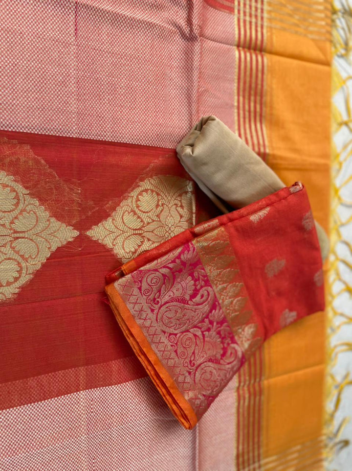 Banarasi Unstitched Suit With Banarasi Dupatta.