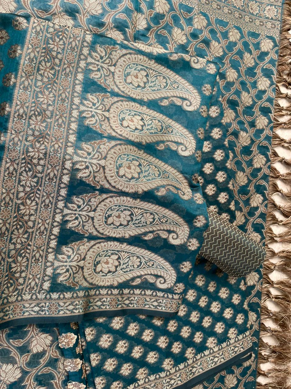 Pure Banarasi Cotton silk unstitched suit with Banarasi cotton silk Dupatta.