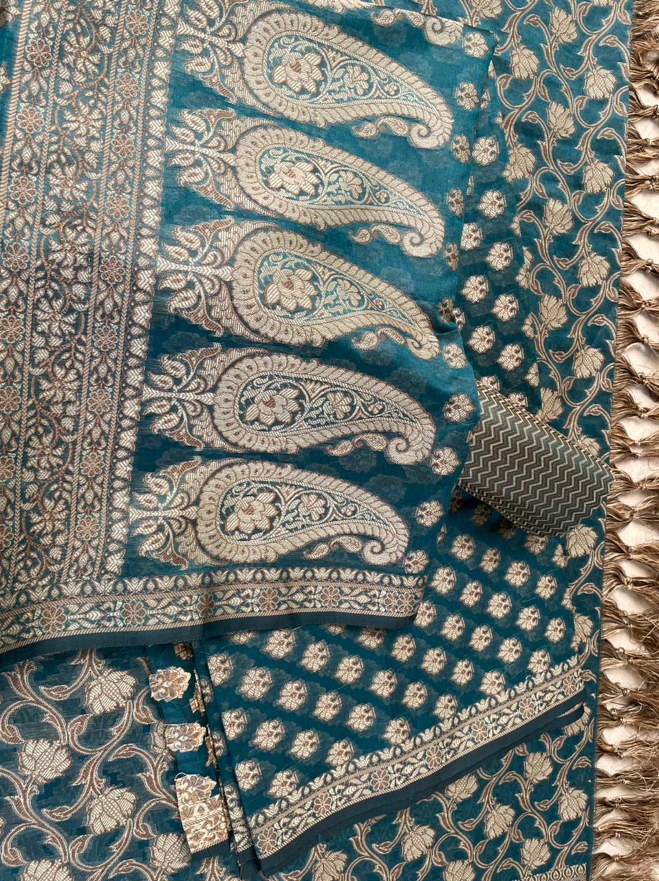 Pure Banarasi Cotton silk unstitched suit with Banarasi cotton silk Dupatta.
