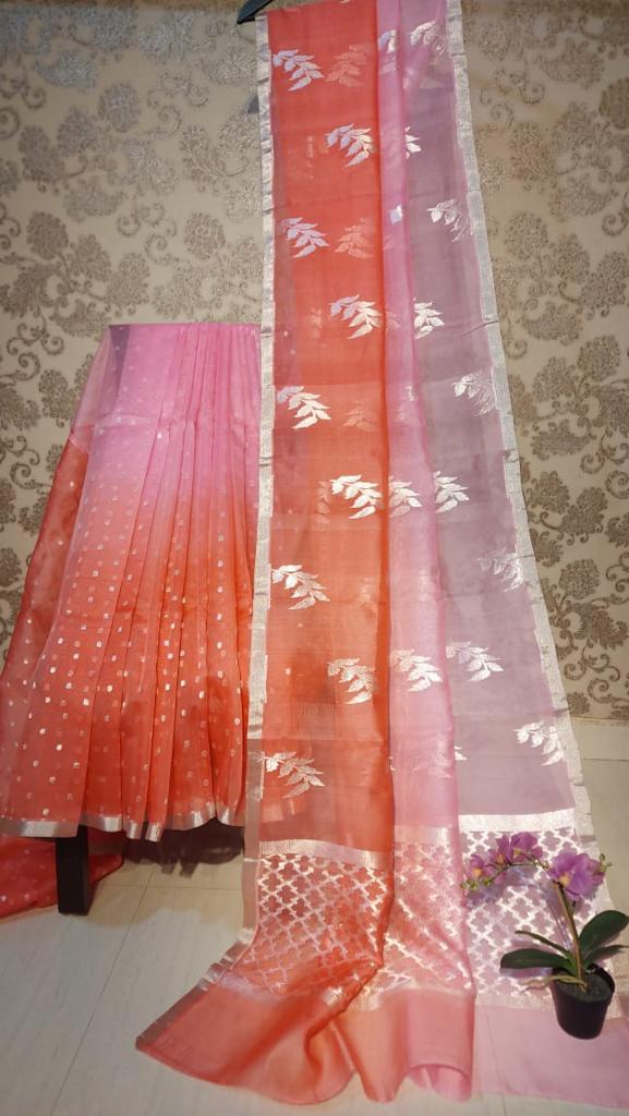 Banarsi Semi Kora Organza Silk saree with Silver Zari( length- 6.3 meter )