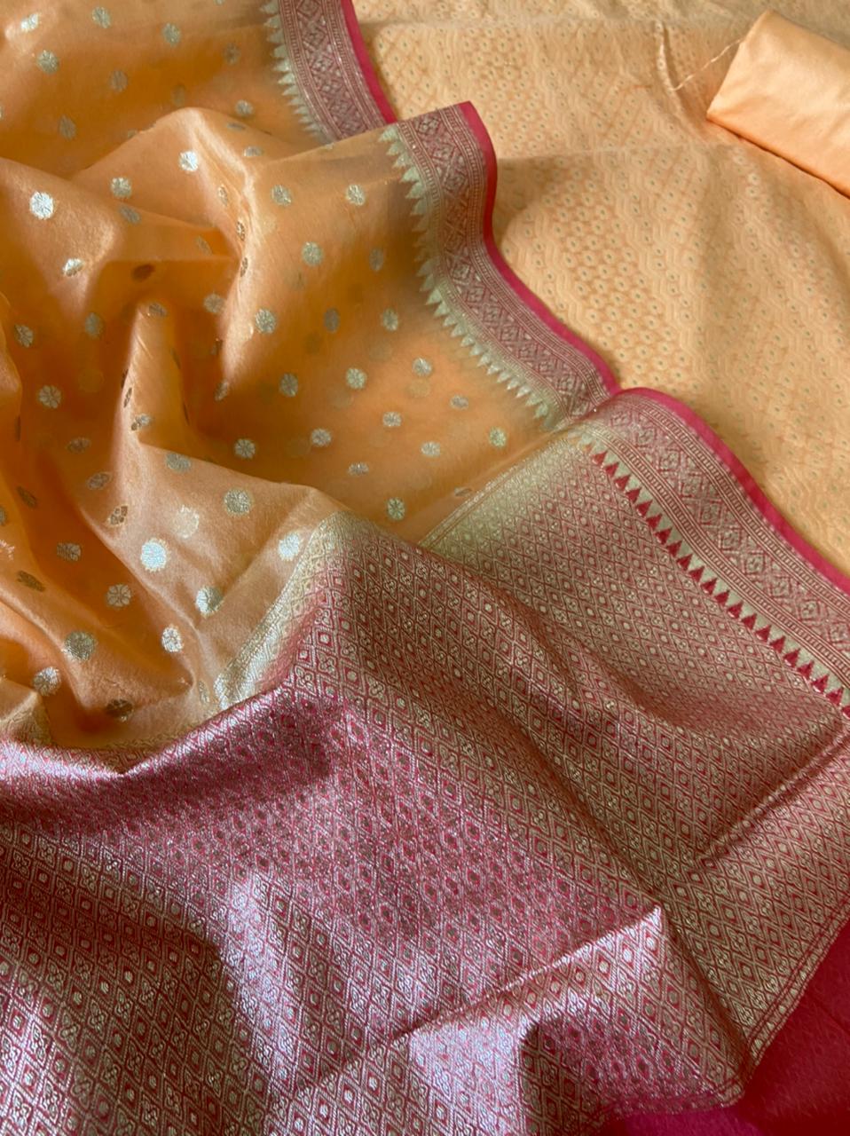 Banarasi Cotton Silk With Cotton weaving Unstitched suit With Banarasi Organza zari weaving dupatta.