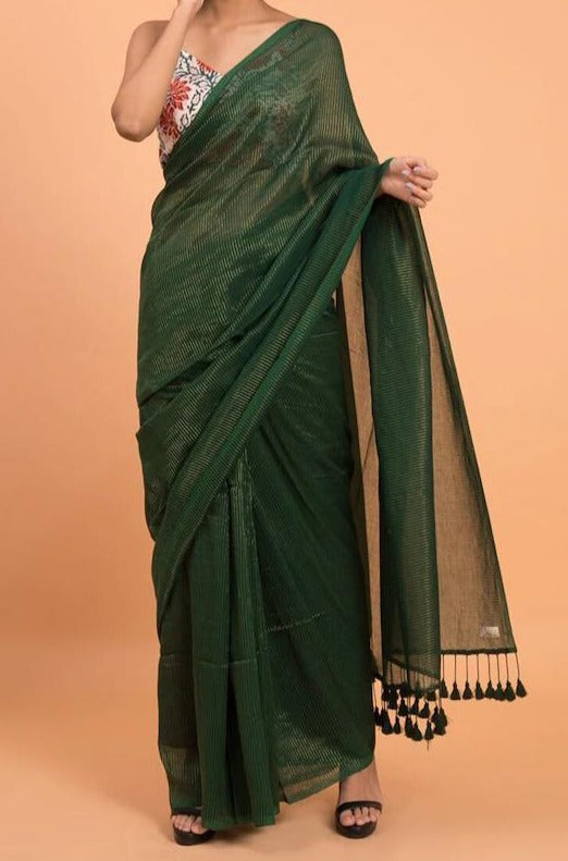 pure cotton Zari stripe Saree With Blouse.