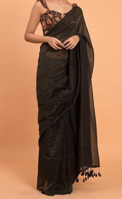 pure cotton Zari stripe Saree With Blouse.