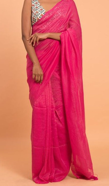 pure cotton Zari stripe Saree With Blouse.