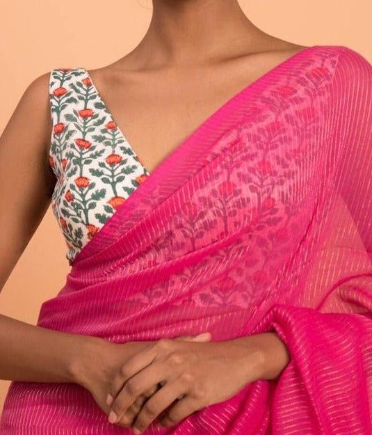 pure cotton Zari stripe Saree With Blouse.