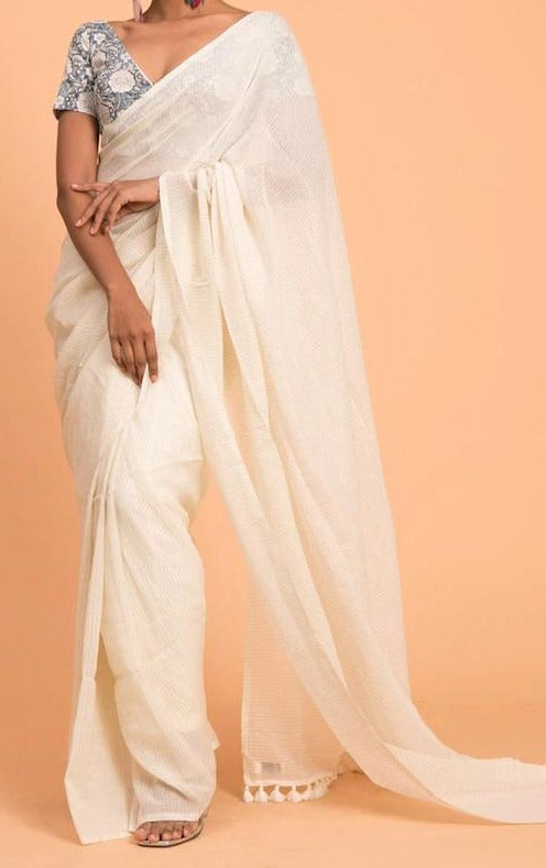 pure cotton Zari stripe Saree With Blouse.