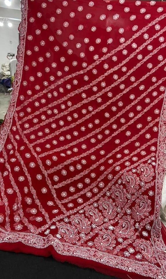 Georgette Chikankari Keel jaal dense Work Saree.