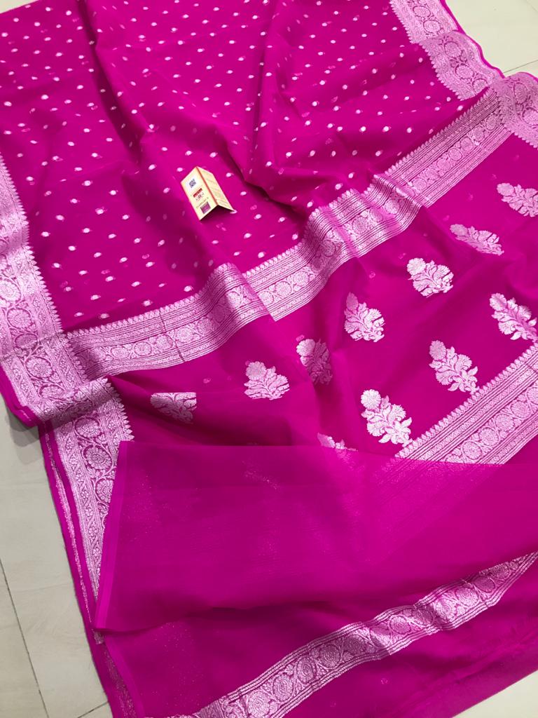 Pure Banarasi Handloom Khaddi Georgette Silk Saree with Zari Work ( length- 6.3 meter )