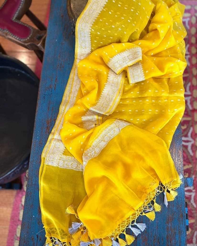 Pure Banarasi hand Loom khaddi Chiffon Dupatta.(Length 2.5 )