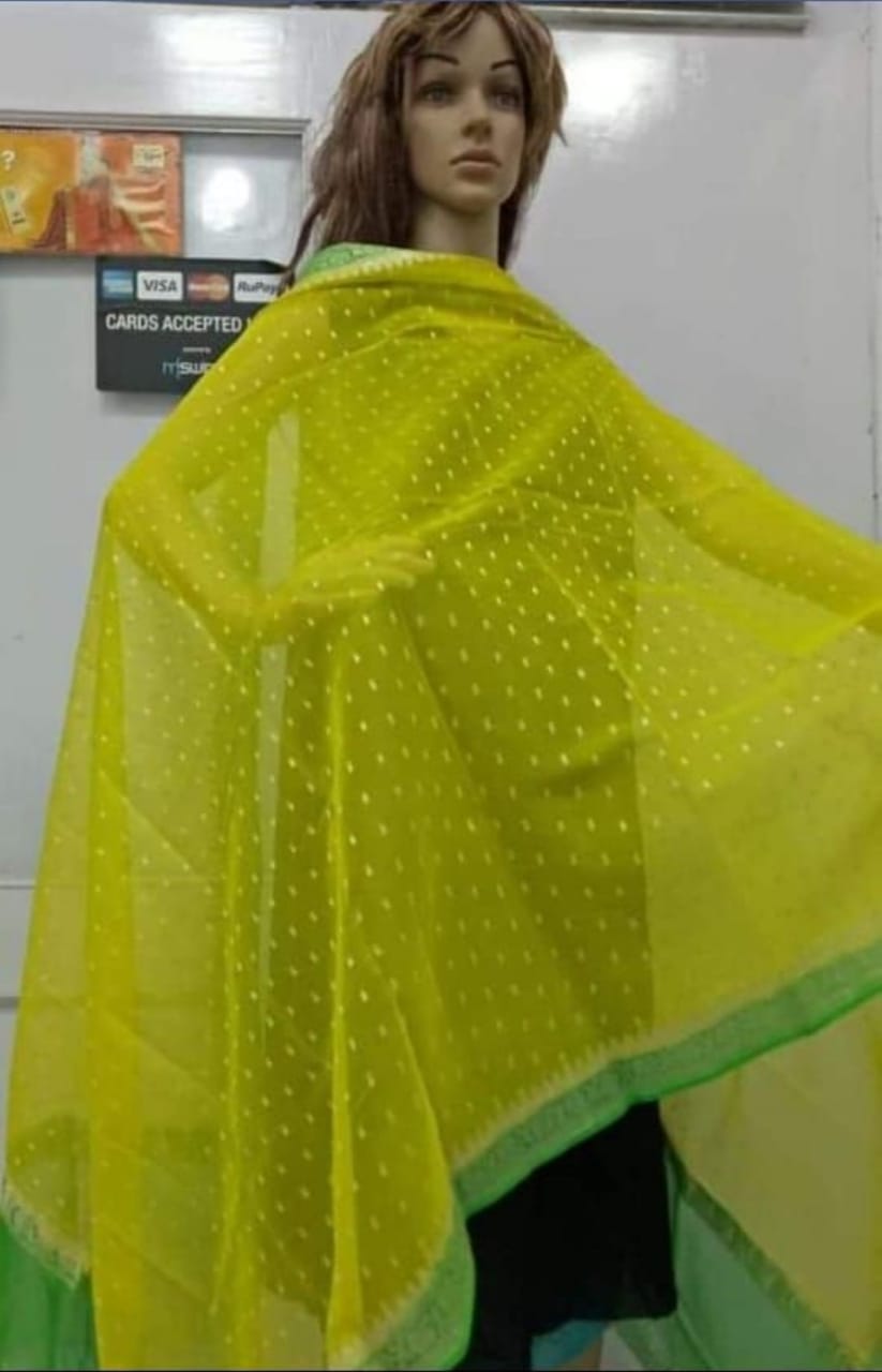 Pure Banarasi hand Loom khaddi Chiffon Dupatta.(Length 2.5 )