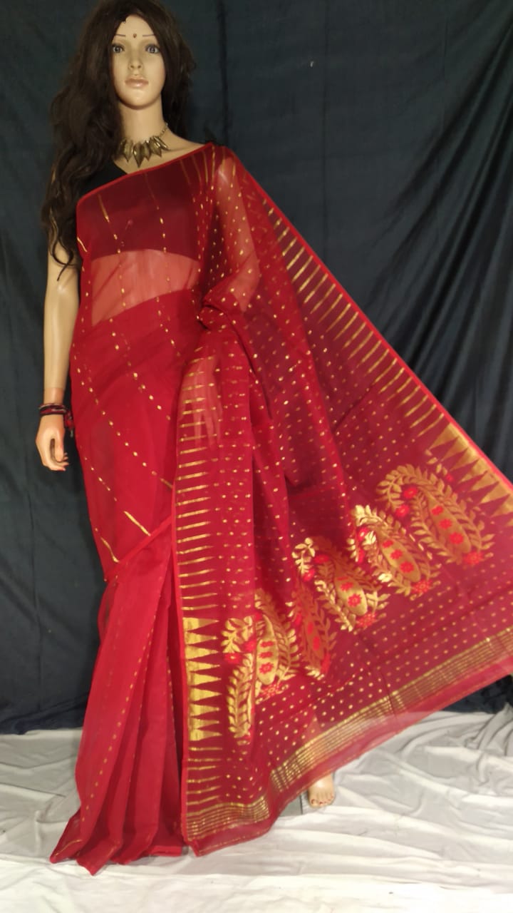 Pure Cotton Silk Jori Jamdani saree With weaving work. ( length- 6.3 meter )