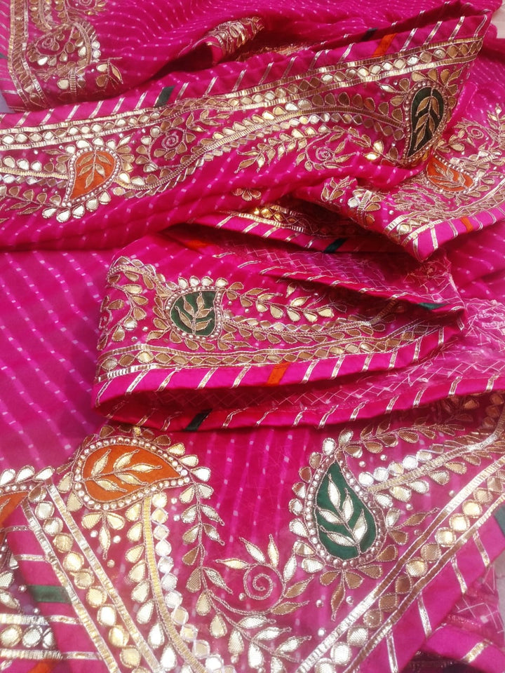 Pure Leheriya Saree Hand Gota Work with Banglori Blouse