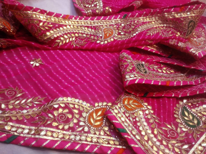 Pure Leheriya Saree Hand Gota Work with Banglori Blouse