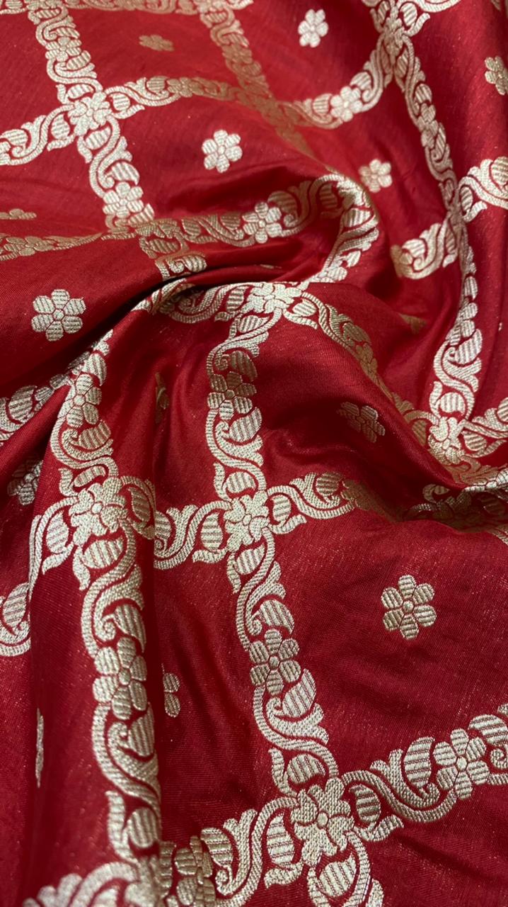 Red Color Pure Katan By Katan Kadhwa Weaved Silk Saree With Gold Zari Work