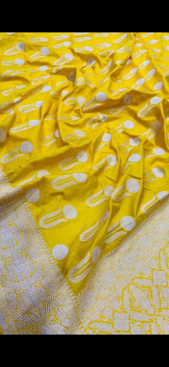 Yellow Color Pure Katan By Katan Kadhwa Weaved Silk Saree With Meenakari Work